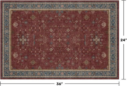 Burgundy Washable 2x3 Rug - Non-Slip, Stain & Fade Resistant | Boho Indoor Entryway & Kitchen Decor