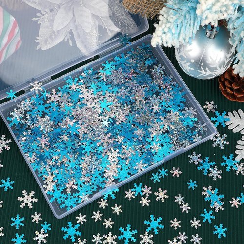 MARFOREVER Winter Snowflake Confetti - White & Blue Glitter Sequins for Holiday Party Decor