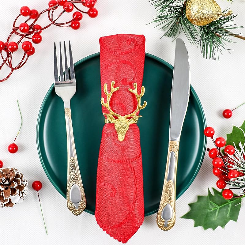 Gin Gle Bells Gold Antler Napkin Rings Set of 12 - Christmas Holiday Table Decor (Variation of THIS listing: Gin Gle Bells - Gold+12)