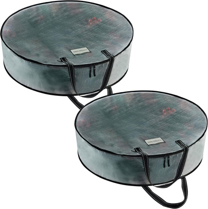VENO Wreath Storage Container - 24 Inch Heavy Duty Clear Bag with Wall Hanging Handles | 2 Pack