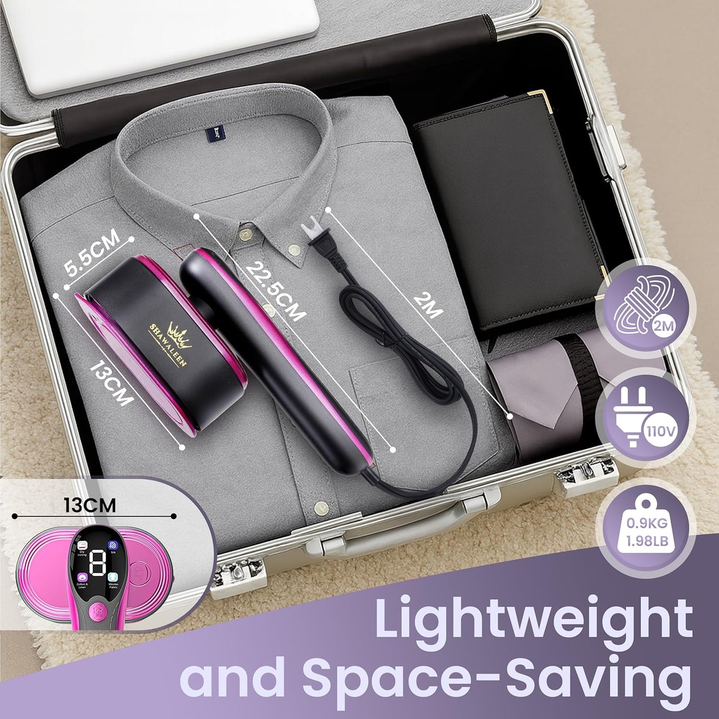 Skiennix Travel Steamer for Clothes - Fast 10s Heat Up, 4 Adjustable Modes, 100ml Tank | Pink