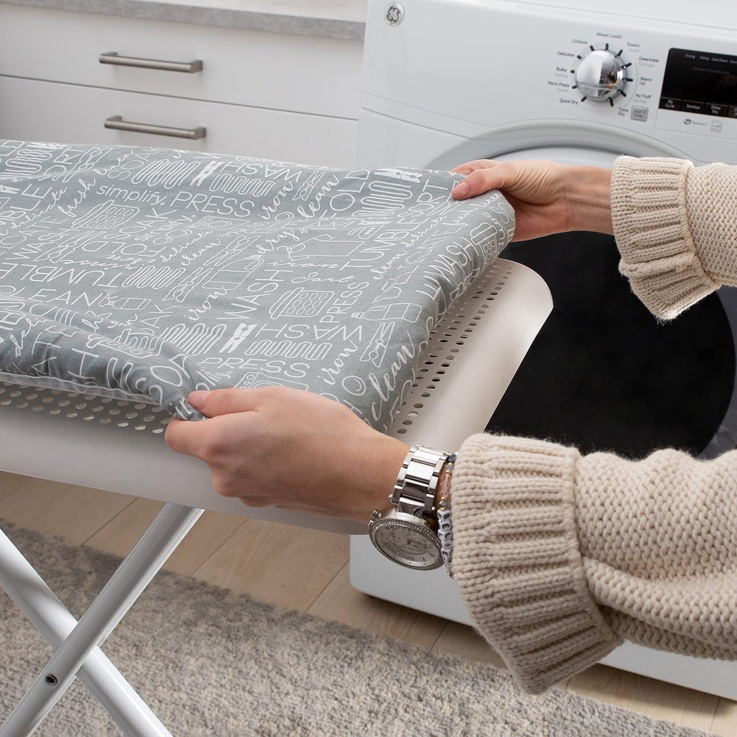 Scorch Resistant Ironing Board Cover - Thick Cotton Padding with Stretch Elastic Fit | Grey