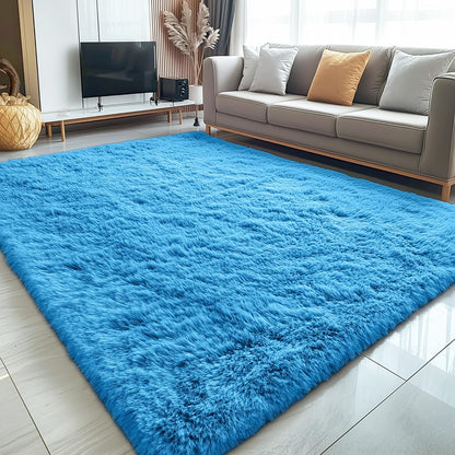 OLANLY Large 5x7 Machine Washable Area Rug - Soft Fluffy Shaggy Carpet for Living Room & Bedroom | Bright Blue