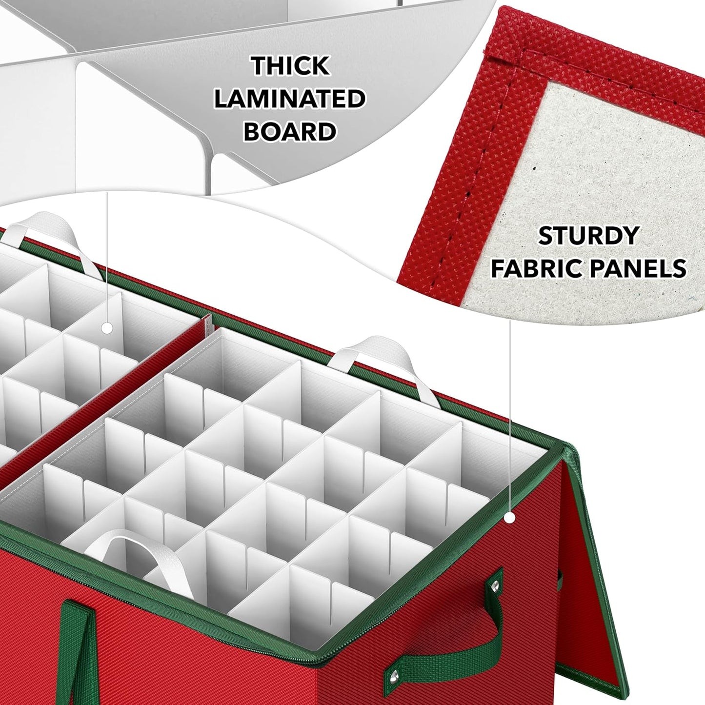 Simple Houseware Heavy-Duty Christmas Ornament Storage Box - Holds 128 Ornaments, Adjustable Dividers, Red