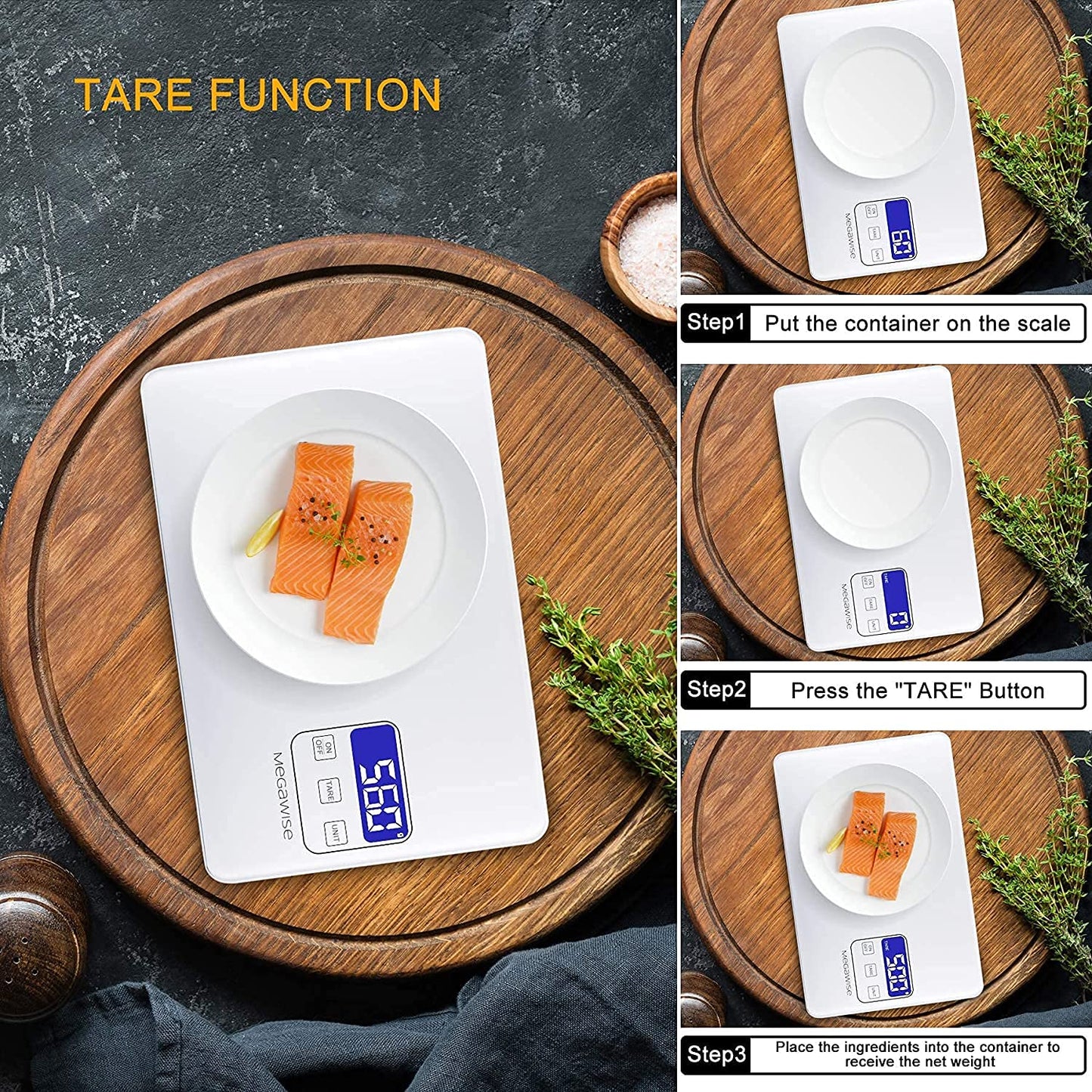 MegaWise Precision Food Scale - 33lb Waterproof Digital Kitchen Scale | 1g Accuracy for Cooking & Baking