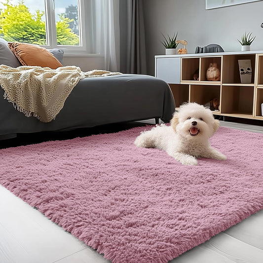 OLANLY 3x5 Soft Fluffy Shaggy Bedside Rug - Machine Washable Indoor Carpet for Kids & Nursery | Blush Color