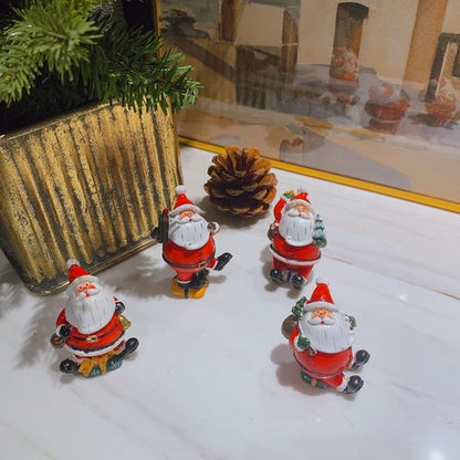 Crafjie Christmas Miniature Figurines - 4PCS Santa Claus Ornaments for Festive Holiday Decor