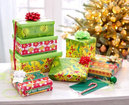 American Greetings Grinch Christmas Wrapping Paper Rolls - Festive Green & Red Gift Wrap (105 sq. ft., 3 Rolls)