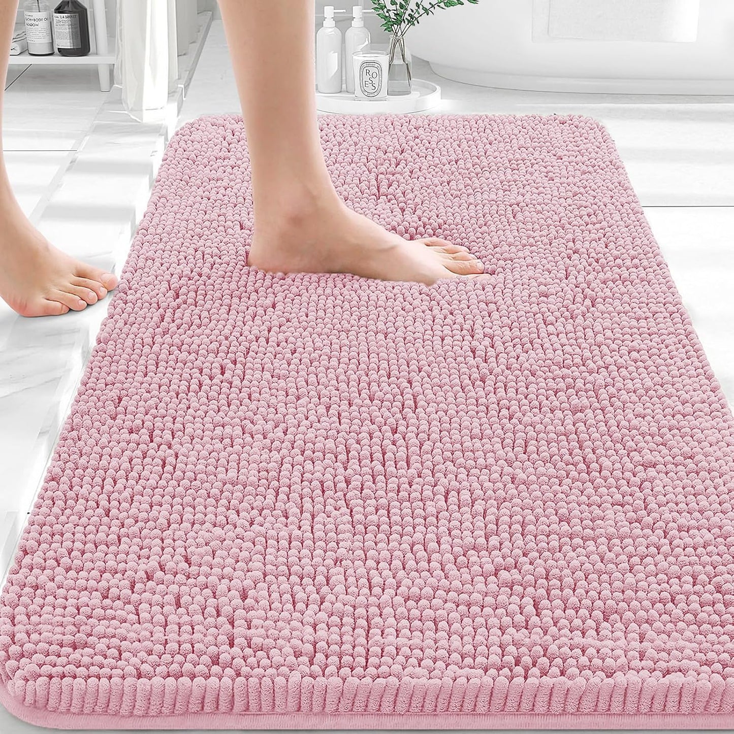 OLANLY Bathroom Rugs - Extra Soft Absorbent Chenille Bath Mats | Quick-Dry Rubber Backing, 36x24, Dusty Rose