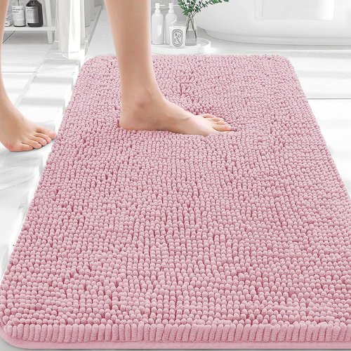 OLANLY Bathroom Rugs 30x20, Extra Soft Absorbent Chenille Bath Rugs, Rubber Backing Quick Dry, Machine Washable Bath Mats for Bathroom Floor, Tub and Shower, Home Decor Accessories, Dusty Rose