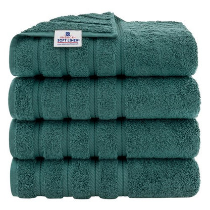 American Soft Linen Luxury 4 Piece Bath Towel Set, 600 GSM 100% Cotton Turkish Bath Towels for Bathroom, 27x54 in Extra Large Bathroom Shower Towels, Teal