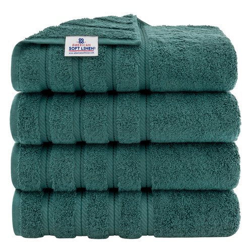 American Soft Linen Luxury 4 Piece Bath Towel Set, 600 GSM 100% Cotton Turkish Bath Towels for Bathroom, 27x54 in Extra Large Bathroom Shower Towels, Teal