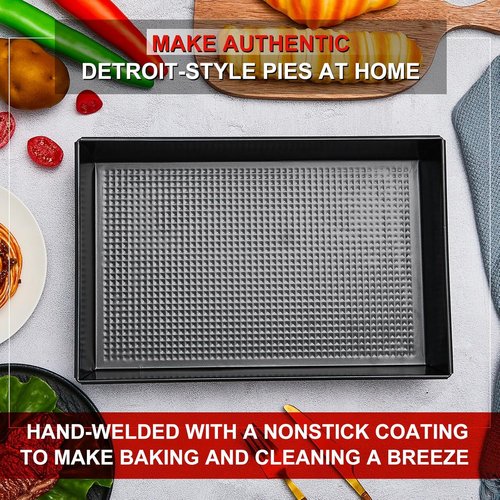 Detroit Style Pizza Pan Set - Non-Stick Deep Rectangle Bakeware | Pre-Seasoned Carbon Steel, 10 x 14 x 2.36 Inch