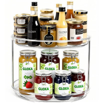 GLOXA 2 Tier Lazy Susan Turntable Organizer for Cabinet, 9.25'' Rotating Spice Rack Organization for Kitchen, Pantry, Bathroom, Vanity, Countertop, Medicine Storage, Seasoning Spice Organizer, 1 Pack