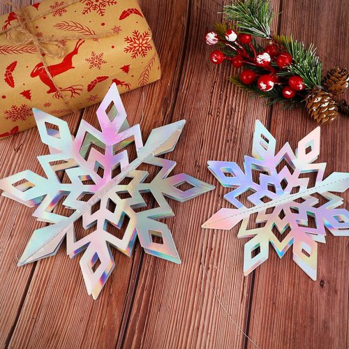 JULMELON 15Pcs Holographic Snowflakes Garland - Stunning Winter Wonderland Decorations