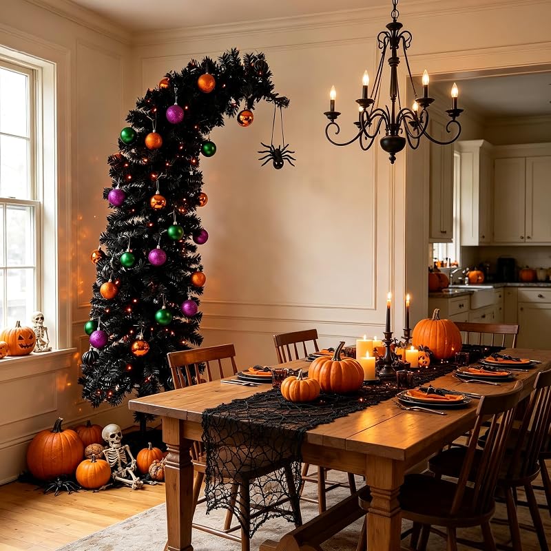 5ft Prelit Black Halloween Tree with 100 Orange Lights - Variation Black+5ft