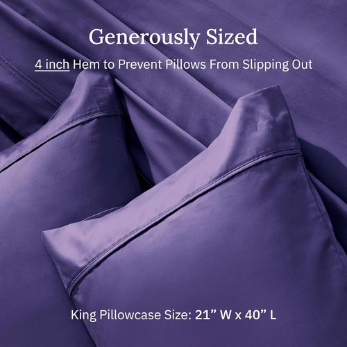 California Design Den King Size Pillowcase Set - 400 Thread Count 100% Cotton Sateen | Soft Dark Purple, Set of 2
