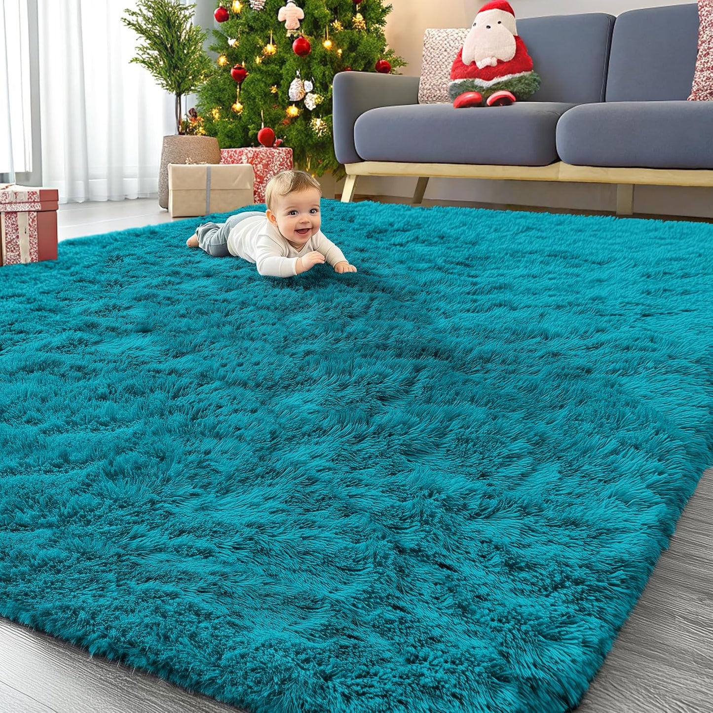 OLANLY Large Area Rug - Soft Fluffy Shaggy Carpet for Living Room & Bedroom | 9x12 Teal Design