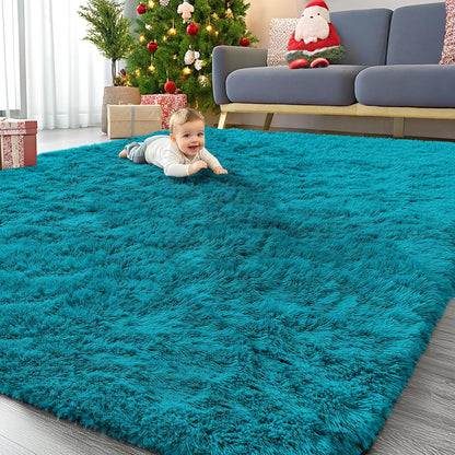 OLANLY Large Area Rug - Soft Fluffy Shaggy Carpet for Living Room & Bedroom | 9x12 Teal Design