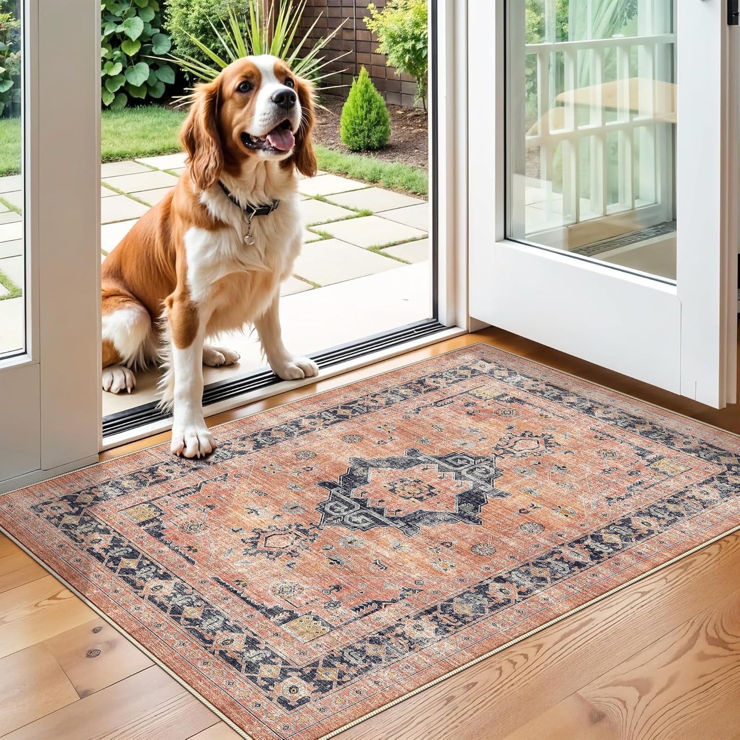 Regine Switzerland Washable 2x3 Small Area Rug - Vintage Soft Non-Slip Carpet for Pets | Stain Resistant, Orange