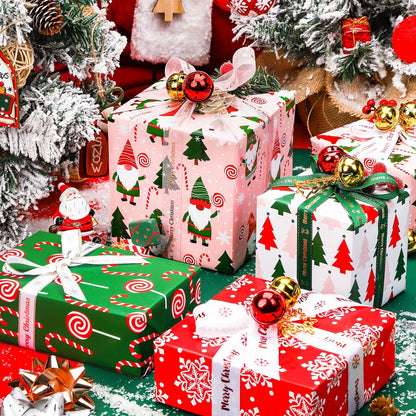 Wrapaholic Christmas Wrapping Paper Roll - Jumbo 30 Inch Gnome Elf Holiday Design | 4 Rolls, 120 Inch Each