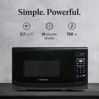 Farberware 0.7 Cu. Ft. Microwave Oven - 700 Watts, Auto Cook Settings & Child Safety Lock | Black