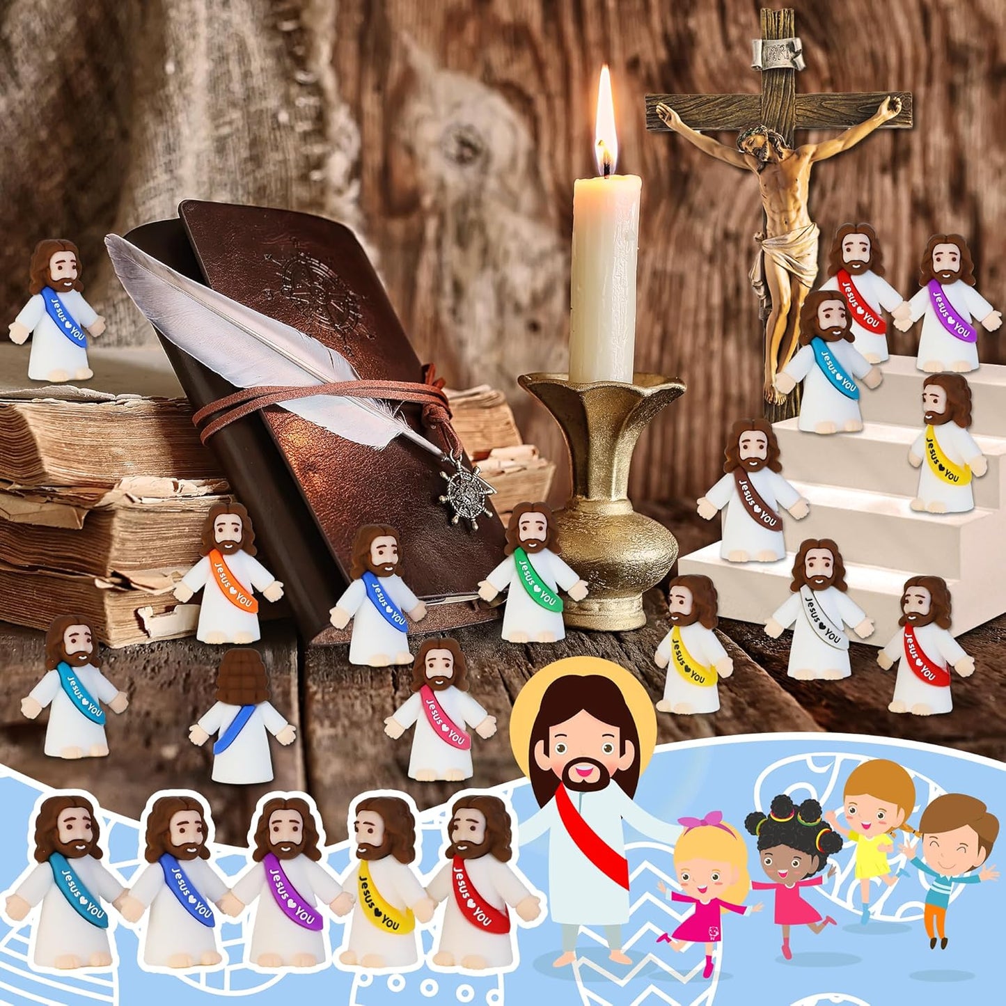 Bamamon Mini Jesus Figurines - 30 Pcs Easter Christ Toys for Sunday School & Baptism Gifts