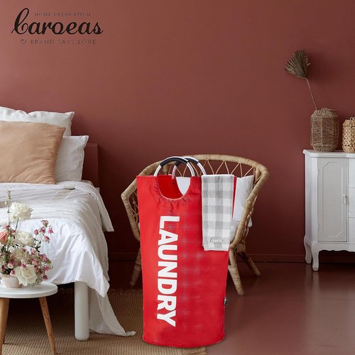 Caroeas 125L Laundry Basket - Large Collapsible Hamper with Padded Handles | Red, Easy Storage
