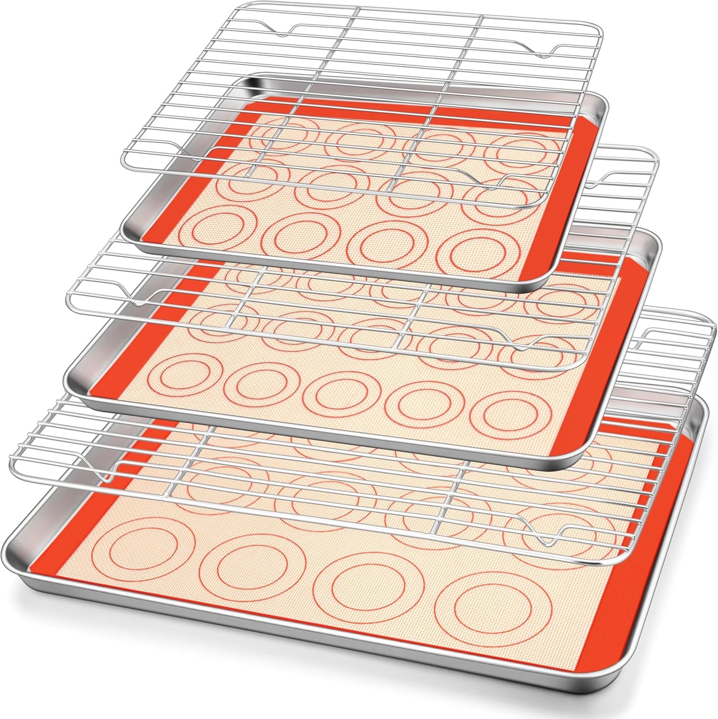 TeamFar Stainless Steel Baking Sheet Set - 9-Piece with Racks & Silicone Mats | 10.5/12.5/16 Inch Easy Clean