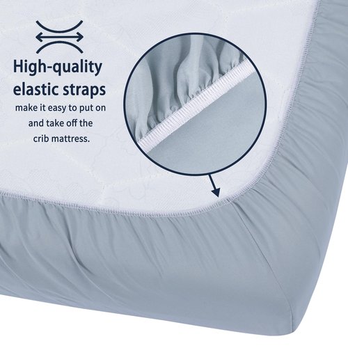 Pack and Play Sheets Fitted, 2 Pack Pack n Play Sheets for Graco Pack n Play Mattress, Unisex Playard Sheets for Boys Girls (Grey & Cyan, 38 X 26 Inch)