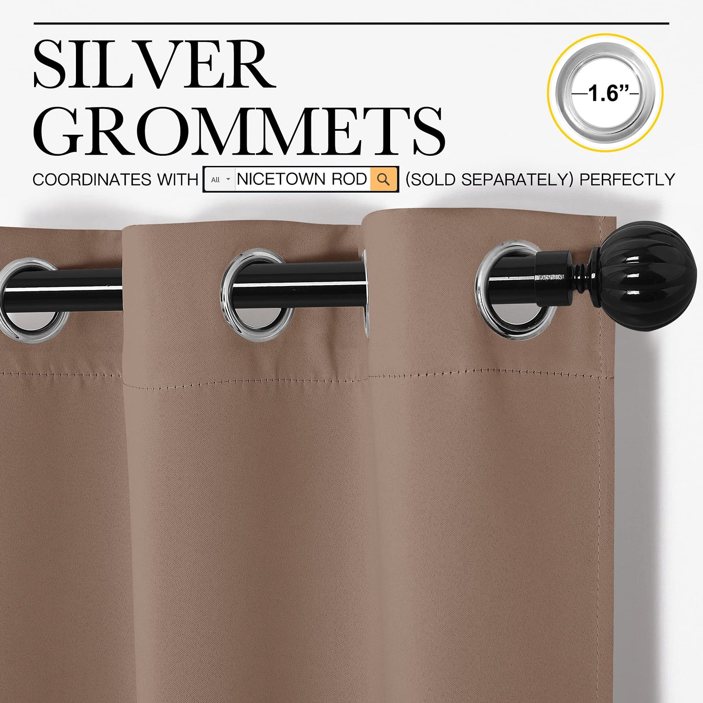 NICETOWN Window Treatment Thermal Insulated Solid Grommet Blackout Curtains/Drapes for Bedroom (Set of 2 Panels, 42 by 63 Inch, Cappuccino)