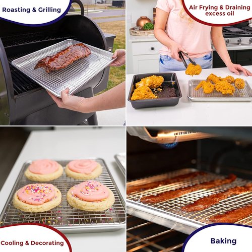KITCHENATICS Aluminum Baking Pan - Half Sheet with Wire Rack for Easy Cleaning | 13 x 18 Inches, Heavy Duty