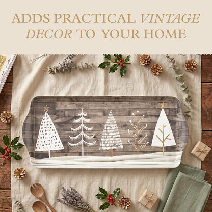 Pimpernel 15.1 x 6.5 x 1 in Wooden White Christmas Tray