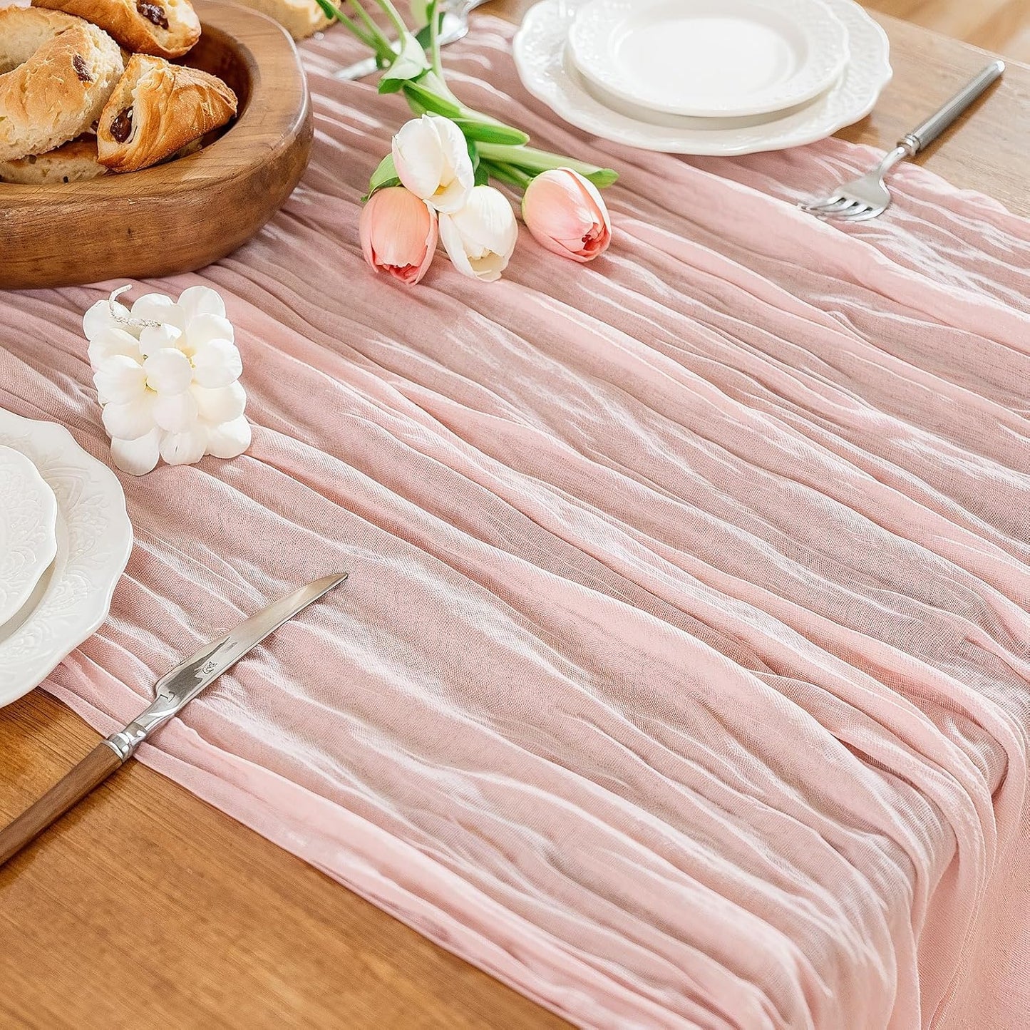 Regine Switzerland Cheesecloth Table Runner - 10 Ft Boho Rustic Sheer Decor in Dusty Pink | Perfect for Centerpieces