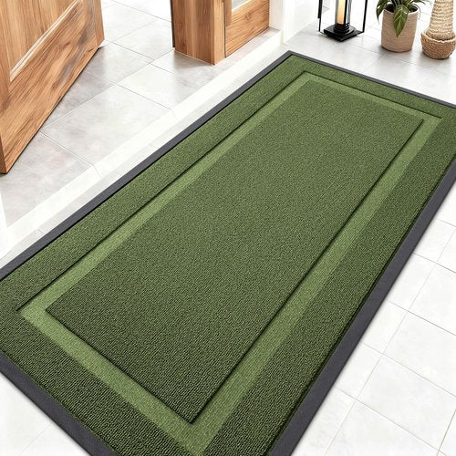 OLANLY Front Door Mat Indoor Outdoor Entrance, Waterproof All-Season, All-Weather Doormat, Sturdy Natural Rubber, Low Profile, Easy Clean Patio Porch Entryway Mat, 47x23, Classic Green