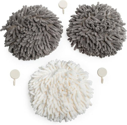 JJ KENT Fluffy Puffins Microfiber Hand Towels - Set of 3 Soft Towels with Wall Hook for Easy Drying