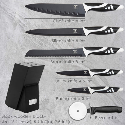 Moss & Stone 7-Piece Kitchen Knife Set - Black Titanium Plated Stainless Steel with High Carbon Blades