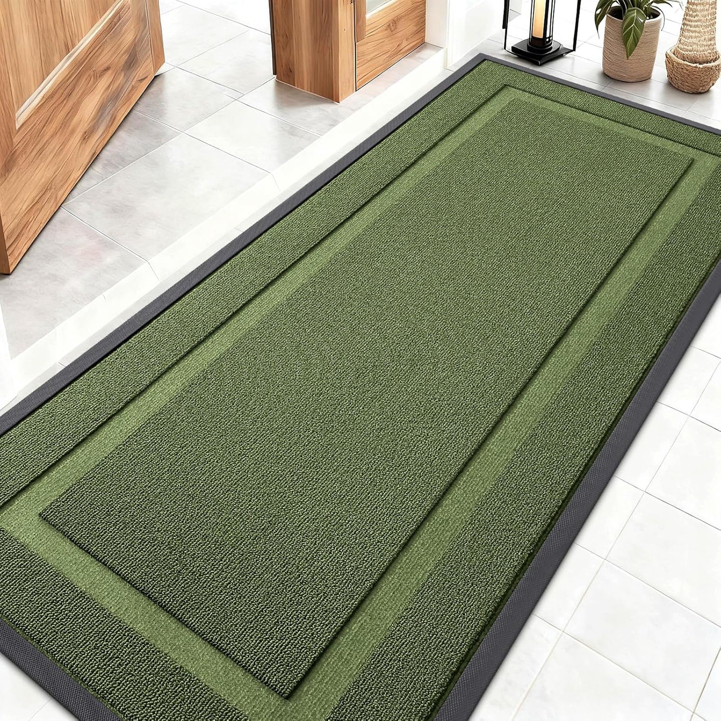 OLANLY Indoor Outdoor Front Door Mat - Waterproof All-Weather Doormat, Easy Clean, 59x23, Classic Green