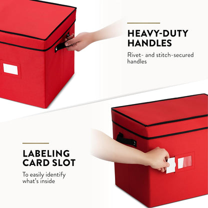 ZOBER Christmas Ornament Storage Box - Holds 128 3" Ornaments with Individual Trays - Durable Red 600D Oxford Fabric