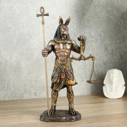 Veronese Design 10 5/8 Inch Anubis Holding Ankh Staff and Scale Resin Sculpture Cold Cast Bronze