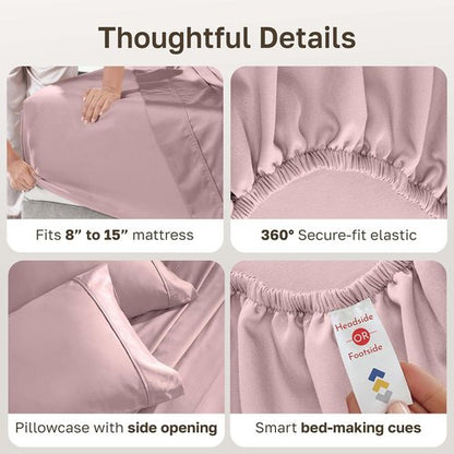 California Design Den 100% Cotton Twin Size Sheet Set - 400 Thread Count, Award-Winning Sateen Finish, Cozy Mauve Bedding
