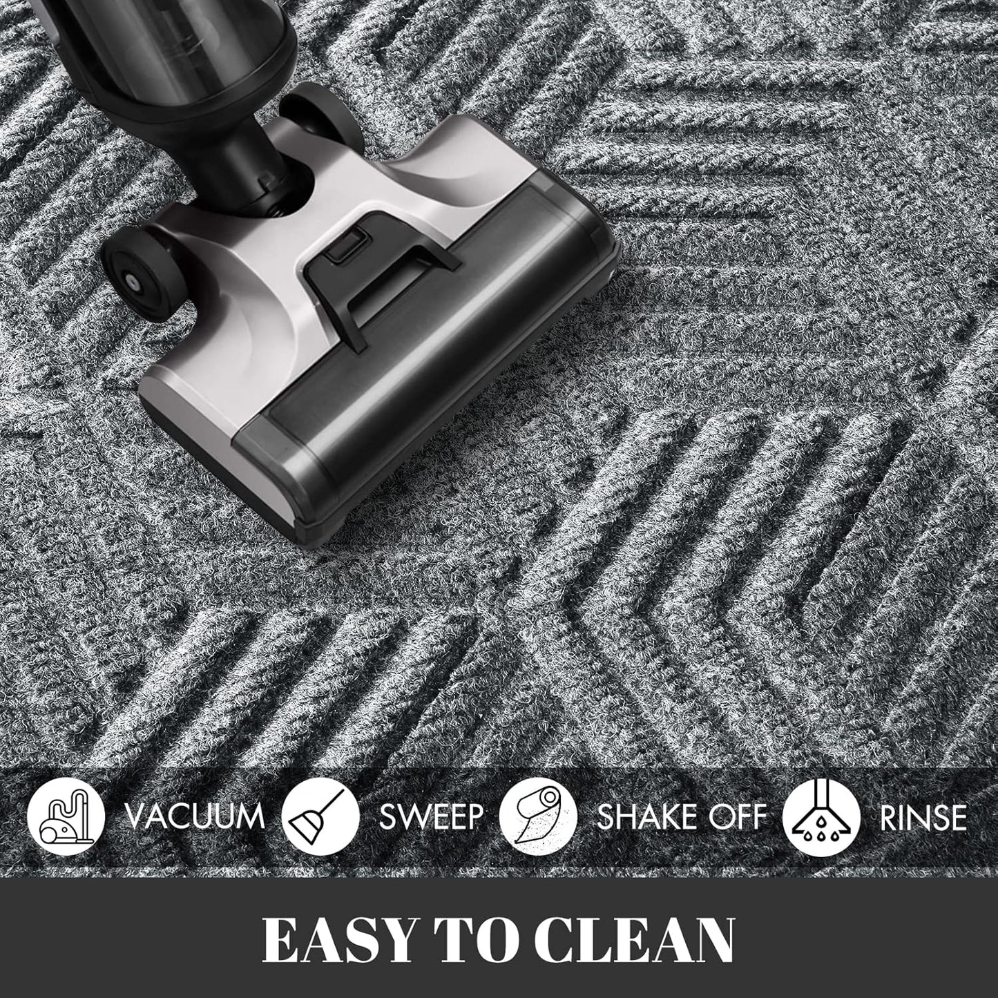 Yimobra Large Waterproof Door Mat - Heavy Duty Non-Slip Entrance Mat 36x24 | Black Gray Design