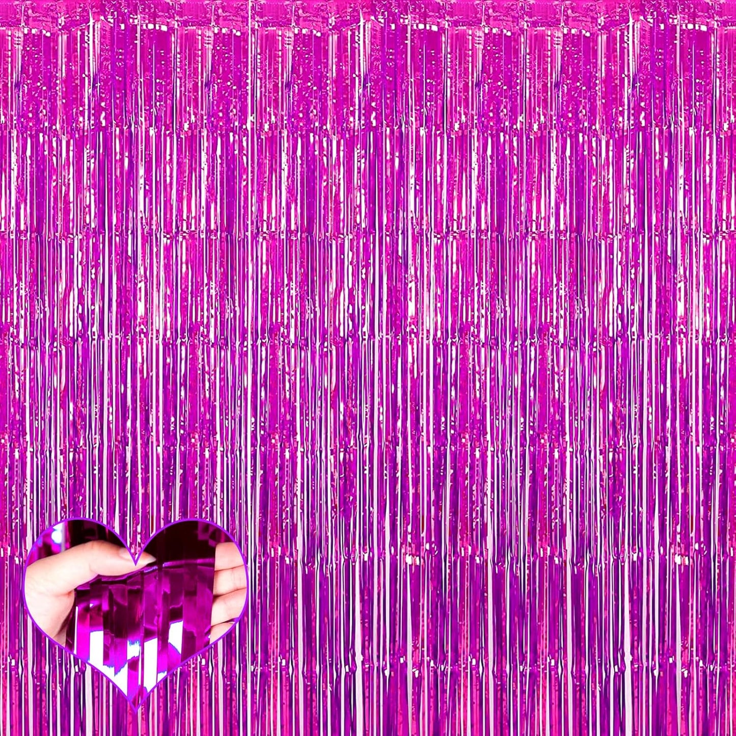 Skiennix 4 Pack Fuchsia Fringe Curtain Backdrop - 3.2Ft x 6.6Ft Metallic Tinsel Streamers for Parties & Events
