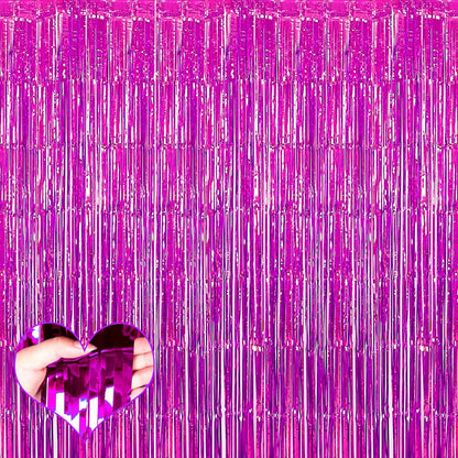 Skiennix 4 Pack Fuchsia Fringe Curtain Backdrop - 3.2Ft x 6.6Ft Metallic Tinsel Streamers for Parties & Events