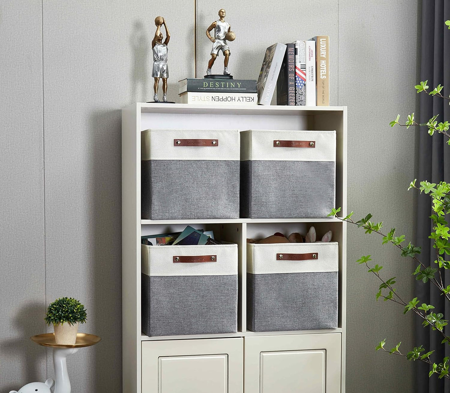 DECOMOMO Fabric Cube Storage Bins - Stylish Grey & White Storage Baskets for Kallax | 11-Inch Cube - 4 Pack