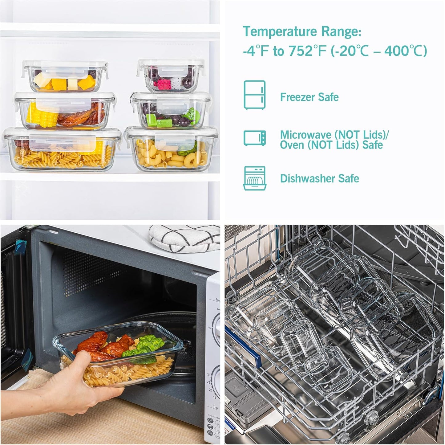 Vtopmart Glass Food Storage Containers - 8 Pack with Airtight Lids | BPA-Free Meal Prep for Microwave & Oven