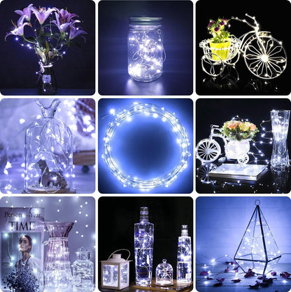 Skiennix 2 Pack LED Fairy Lights - Waterproof Silver Wire String Lights, 7 Feet, 20 LEDs for DIY Decor