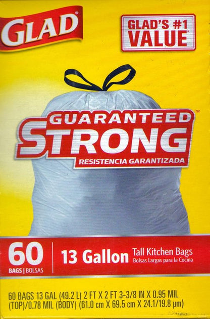 Glad Tall Kitchen Drawstring Trash Bags - 13 Gallon Capacity, 60 Count, Reinforced Design