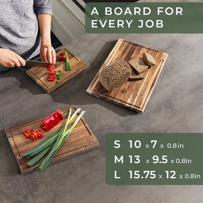 WALDWERK Cutting Board Set - Solid Acacia Wood Kitchen Boards | 15.75 x 12 in, 0.8 in Thick