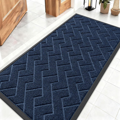OLANLY Waterproof Front Door Mat - All-Season Indoor/Outdoor Doormat | Sturdy Natural Rubber, Herringbone Brick (Blue, 47x23)